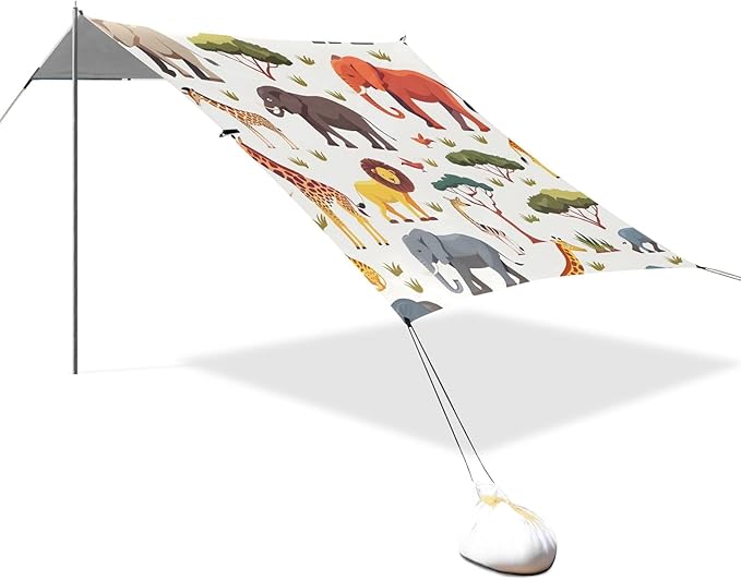 African Animals Seamless Camping Sun Shelter Beach Tent Portable Beach Sun Shade Outdoor Canopy for Camping Trips Fishing Picnic