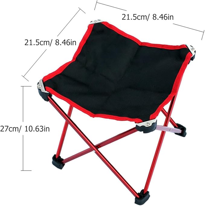 Portable Folding Camping Stool Outdoor Barbecue Chair Large Size Red Multipurpose Collapsible Seat for Fishing Beach Hiking