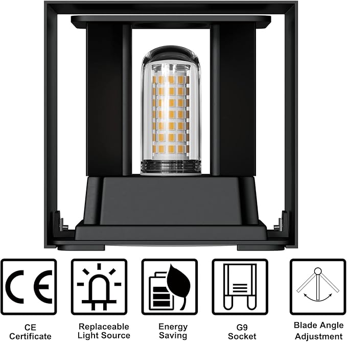 ChangM Sconces Wall Lighting 10W Blade Angle Adjustment IP65 Waterproof LED Modern Lighting Suitable for Indoor and Outdoor Replaceable G9 LED Bulb Warm White 3000K 2 Pack