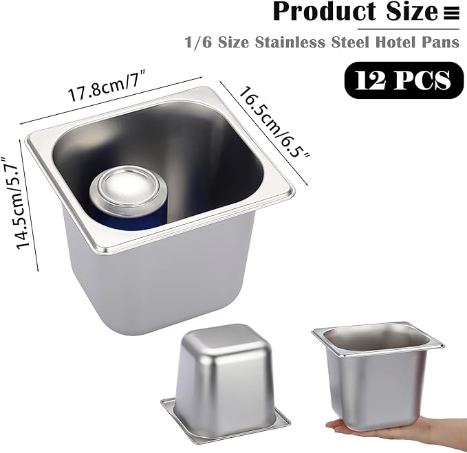 BSTKEY 12 Pack 1/6 Size 6 Inch Deep Hotel Pan Stainless Steel Steam Table Pans Stackable Catering Pan Commercial Food Pans for Kitchen Restaurant Buffet Party Supplies