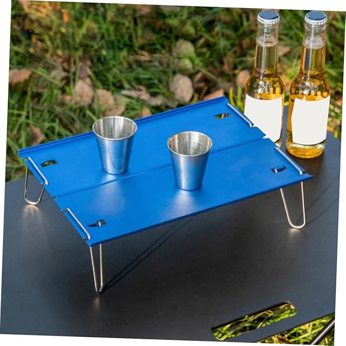 POPETPOP Folding Aluminum Table Portable Small Picnic Stainless Steel Legs for BBQ Hiking Outdoor