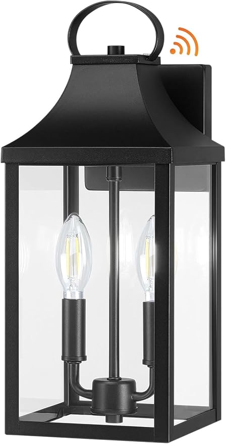 15 Dusk to Dawn Black Outdoor Wall Lantern 2-Light Outside Modern Wall Sconce Light Fixture Industrial Porch Light with E12 Sockets Waterproof Exterior Lamp Lighting Black