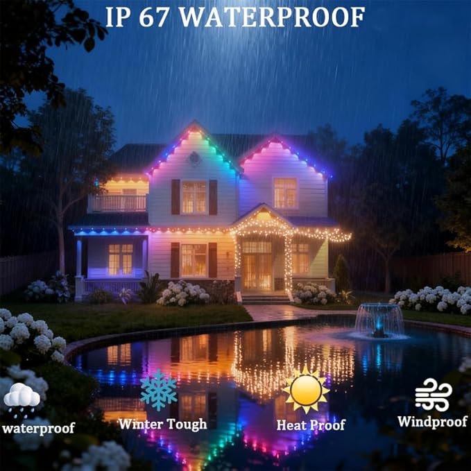 Permanent Outdoor LightsSmart Outdoor Christmas Lights with IC+RGB 20 LED IP67 Waterproof Eaves Lighting with 213 Modes for HolidayParty Daily APP/Remote Control