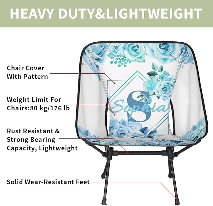 Camping Chair Personalized Backpacking Chair Lightweight Portable Folding Customized Name Chairs for Beach Sport Hiking (Sky Blue)