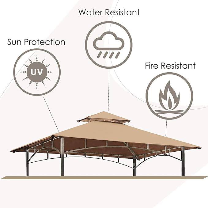 Grill Gazebo Replacement Canopy Roof – Hugline 5x8 Outdoor Grill Shelter Canopy Top Double Tiered BBQ Tent Cover Fit for Model L-GG001PST-F (Beige)
