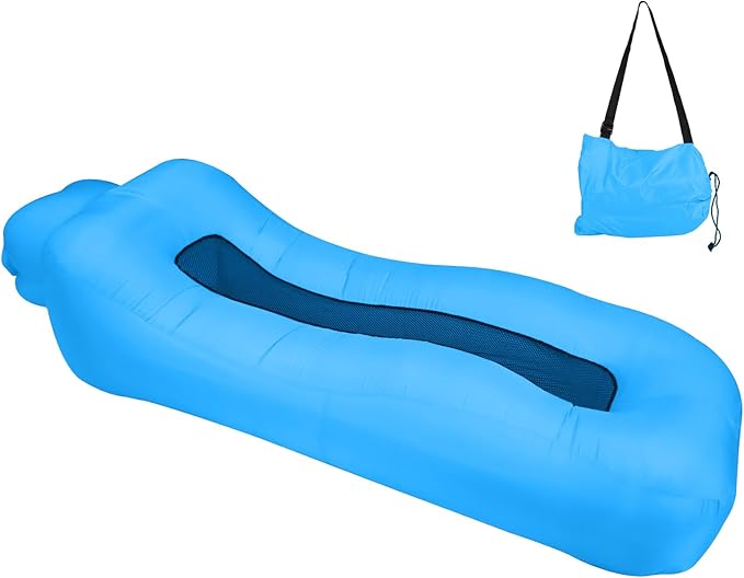 ele ELEOPTION Outdoor Inflatable Camping Couch Waterproof Portable Blow Up Air Sofa Chair Lounger for Backyard Beach Traveling Camping with Compression Sacks (Blue)