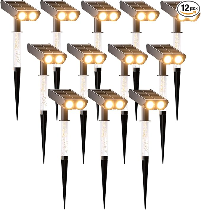 Solar Spotlights Outdoor Waterproof- 2 IN 1 Solar Spot Lights Outdoor with 2 Lighting Modes &amp PC Light Guide Column for Garden Yard Pathway | Warm Yellow 3000k Spotlights | IP65 Waterproof | 12 Pa