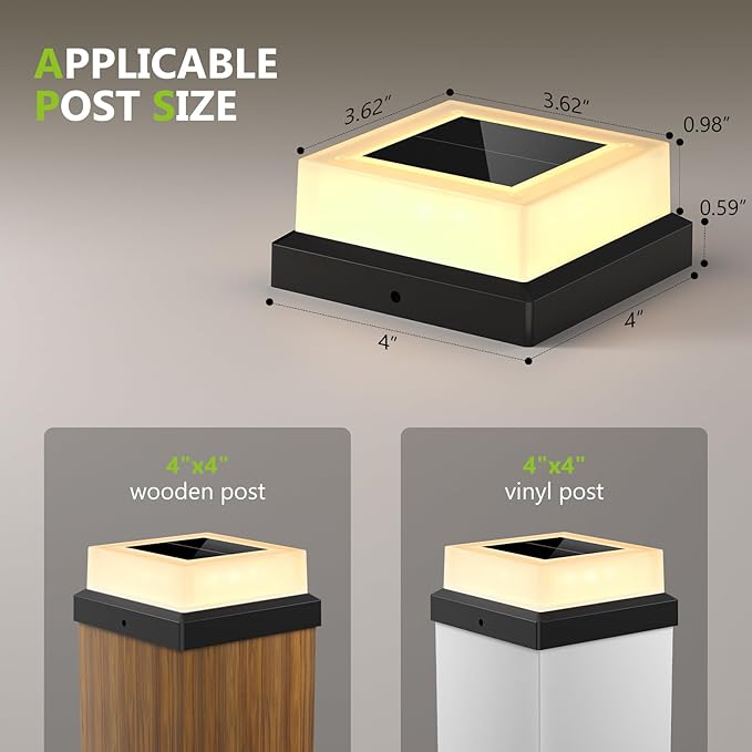 4x4 Solar Post Cap Lights 12pack Fence Post Solar Lights Outdoor Waterproof with Warm White LightingBlack Waterproof Cap Post Lights fit 3.5x3.5/4x4 Wooden/Vinyl Posts