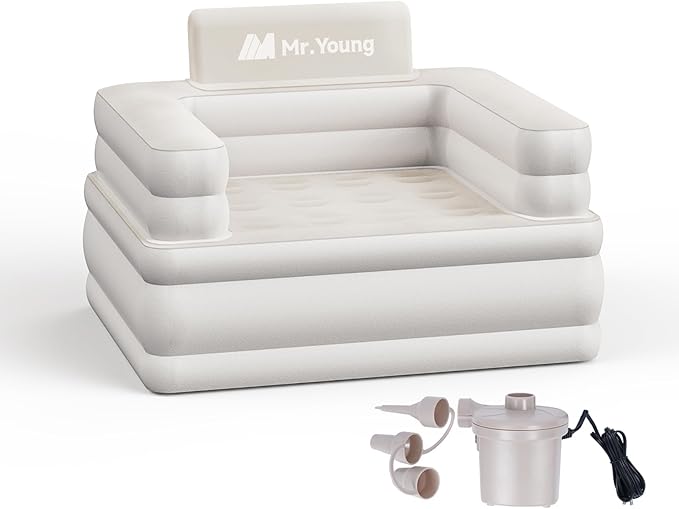 Mr.Young Inflatable Couch for Camping and Home and Outdoor | Blow Up Couch | Air Sofa | Velvety Surface | Included Air Pump Fast &amp Easy Inflation/Deflation | 42x33x34 | Single