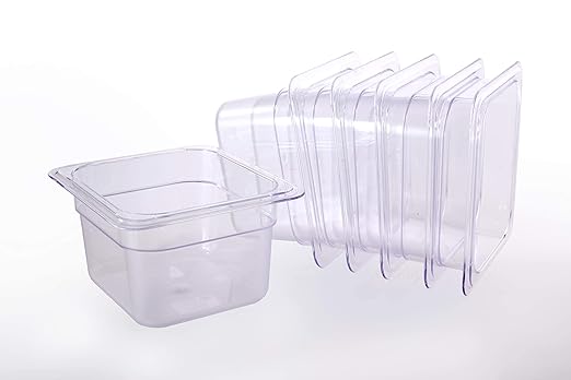 6-Pack 6-Inch Deep Clear Polycarbonate Food Pans - 1/6 Size Commercial Hotel Pans (6.9 x 6.3) 2.3 Qt Capacity NSF Certified for Restaurants Hotels &amp Catering
