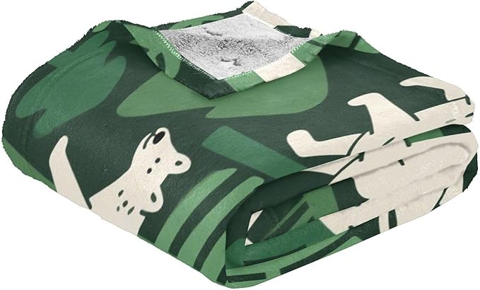 Blanket For Living Room Jungle Animal Fox Green White Teen Throw Blanket 50 x 70 Inch