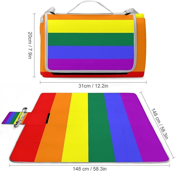 Rainbow Hearts Gay Pride Flag Colored Waterproof Outdoor Picnic Blanket Sandproof Beach Mat for Camping Hiking Grass Travelling