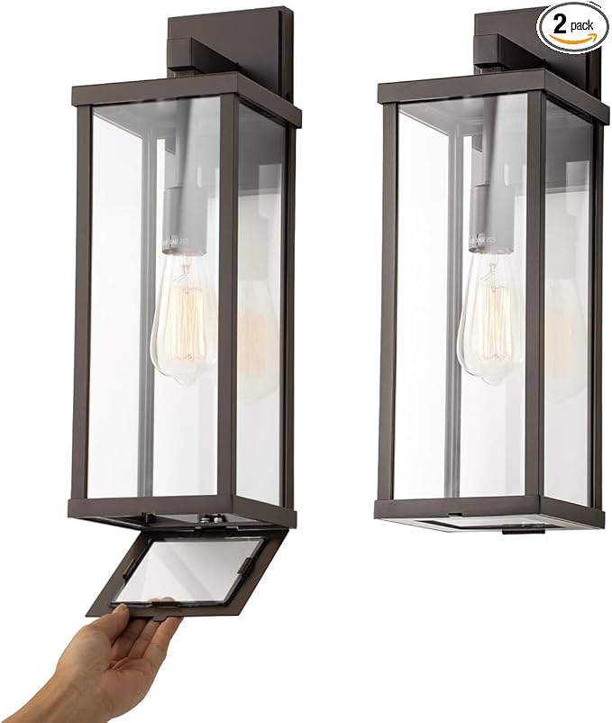 mirrea 18 Classic Outdoor Wall Sconce 1 Light in Oil Rubbed Bronze Rectangular Metal Frame and Clear Glass Shade Waterproof Porch Light Patio Light Pack of 2