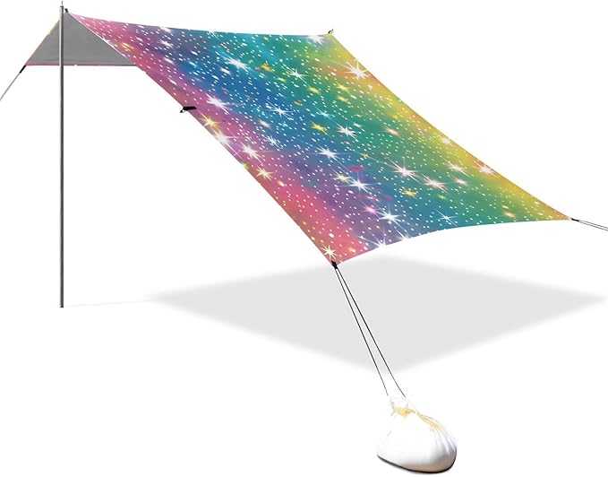 Bolaz Beach Canopy Tent Sun Shade9'×10.5' Large Family Beach Shade UPF50+- Outdoor Shade for Camping Trips FishingYellow White Flash Rainbow Gradient Pattern