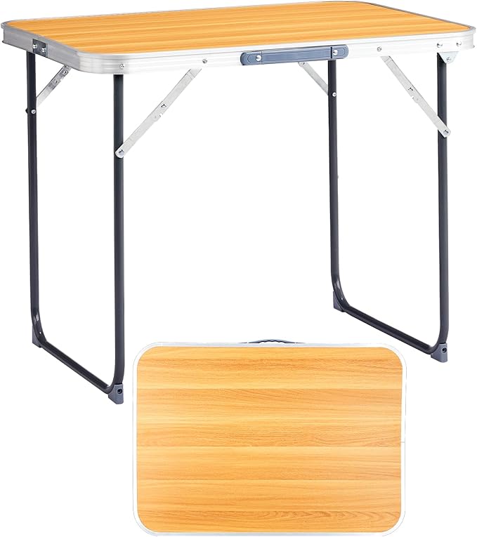 Folding Camping Table2.3FT Aluminum Folding Picnic TableHeavy Duty Utility TableIndoor Outdoor Portable Lightweight with Carrying Handlefor BackyardPicnicPartyBBQ (Wood Grain)