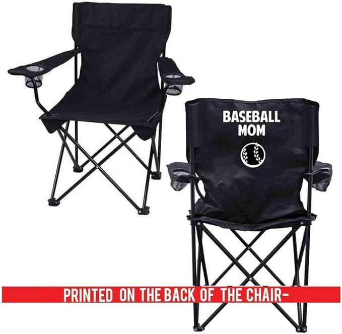 VictoryStore Outdoor Camping Chair - Baseball Mom Black Folding Camping Chair with Carry Bag