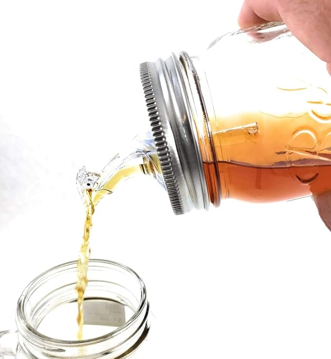Mason Jar Pour Spouts Stainless Wide Mouth Flap - For Moonshine And Whiskey - Made 100% In The USA. Free Flow Mason Jar Spouts That Don't Leak - No Cracks A Perfect Cocktail Pour Everytime. 2 Pack
