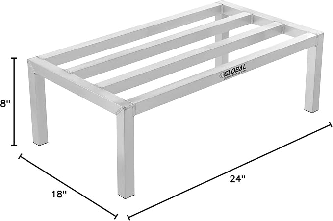 Global Industrial Aluminum Dunnage Rack 3000 Lbs Load Capacity 24 W x 18 D x 12 H Commercial Food Service Storage Rack for Restaurants Kitchen Warehouse Supermarket