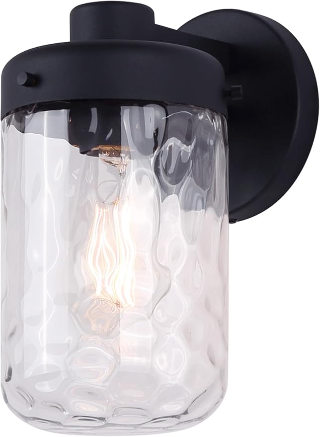 Juno Outdoor Downlight – Black Finish Clear Textured Glass 1-Light Exterior Wall Fixture– Modern Outdoor Lighting for Patio Entryway Garden