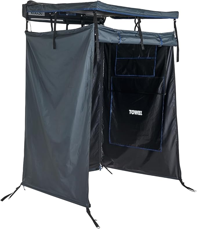 Kakadu Outback Shower Vehicle Tent Camping Privacy Shelter Bathroom Tent for Cars – with Roof LED Light BlockOut® Technology Towel Rod Storage System