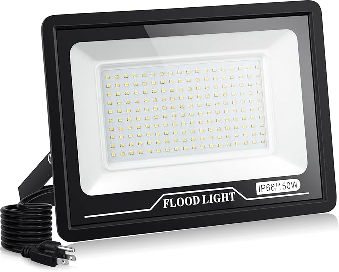 LED Flood Light Outdoor150W LED Work Light UL Plug15000LM Super Bright Security LightsIP66 Waterproof Outside Floodlights 6000K Daylight White Portable Spot Light for YardGarageGarden