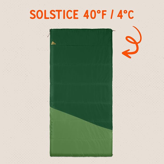 Kelty Solstice 20 Oversized Camping Sleeping Bag Spacious Rectangular Shape Zip Together for 2P Anti-Snag Zips Internal Pocket