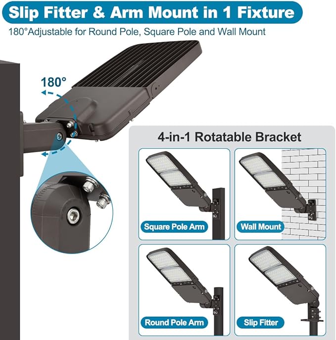 300W LED Parking Lot Light with Photocell Outdoor Dimmable LED Pole Lights with Slip Fitter &amp Arm Mount in 1 150LM/W 45000LM 5000K 100-277V IP65 Power Selectable (300W/240W/200W) ETL