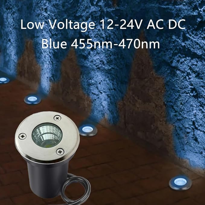 6 Pack 3W Blue LED Well In Ground Landscape Lights IP67 Waterproof for Outdoor Lighting Garden Yard Patio Driveway Deck Step Pathway Low Voltage 12V 24V DC AC