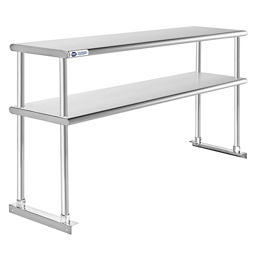 GRIDMANN NSF Stainless Steel Commercial 2 Tier Double Overshelf 72 in. x 12 in. for Kitchen Prep &amp Work Table