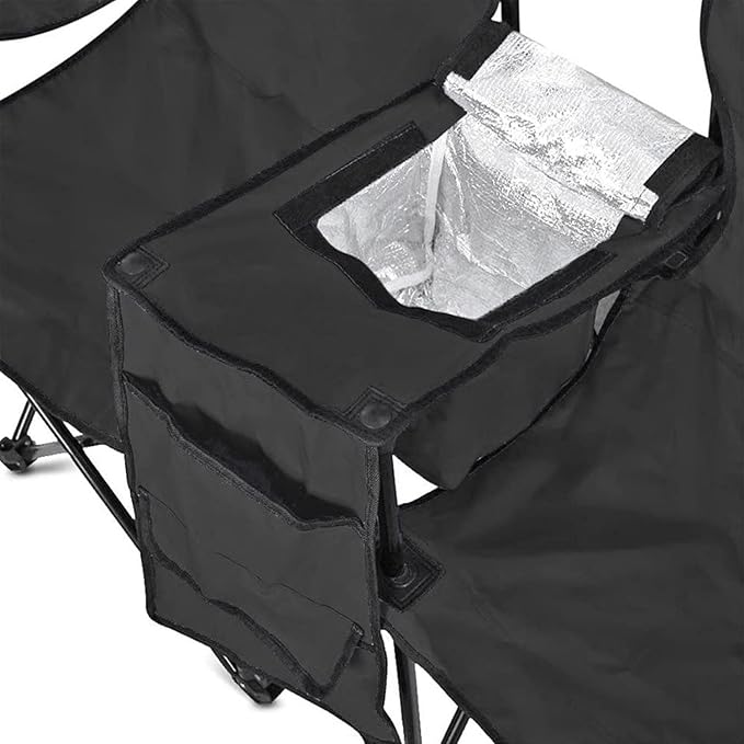 GoTEAM! Portable 2-Seat Folding Camp Chair with Cooler Umbrella &amp Cup Holders – Outdoor Picnic Beach or Tailgate Seating – Carry Case Included