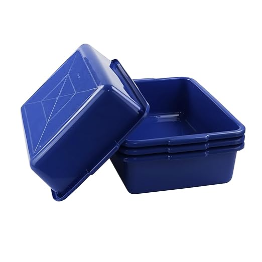Xyskin 4-Pack Commercial Bus Tubs Box/Tote Box Stackable Plastic Utility 13 Liter Storage Bin with Handles Dish Wash Basin Tub Pans Blue