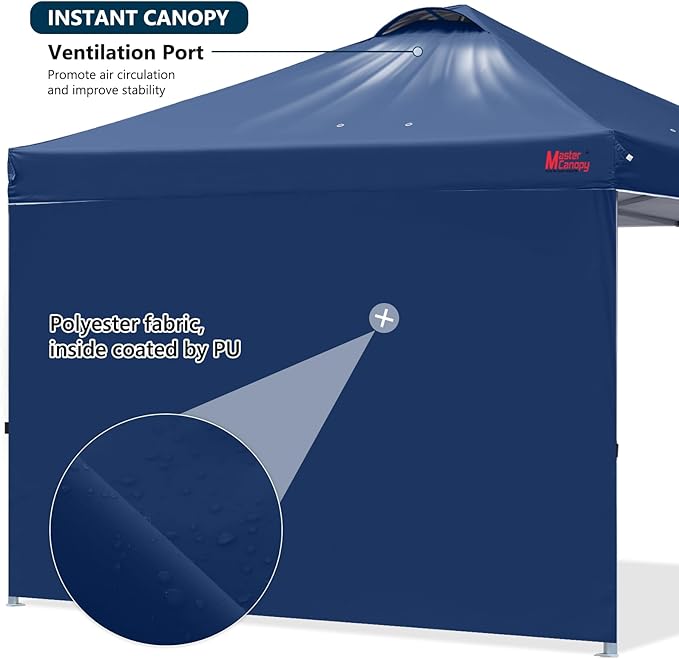 MASTERCANOPY Durable Pop-up Canopy Tent with 1 Sidewall (8'x8'Navy Blue)