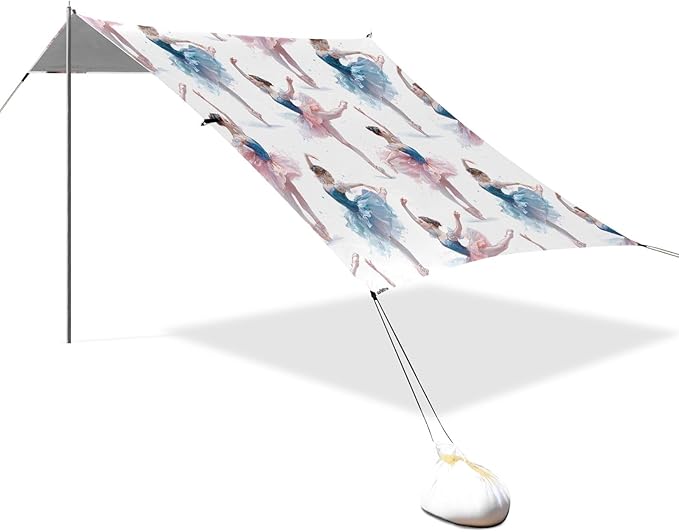 Blue Pink Ballet Dancer Pattern Camping Sun Shelter Beach Tent Portable Beach Sun Shade Outdoor Canopy for Camping Trips Fishing Picnic