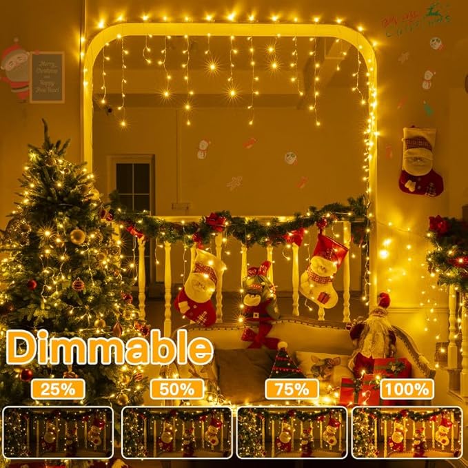 Ollny Icicle Lights for Outside 504LED 41FT Warm White Christmas Light with Remote 8Modes Timers Waterproof Plug in Connectable Hanging Lights for Outdoor Indoor House Roof Holiday