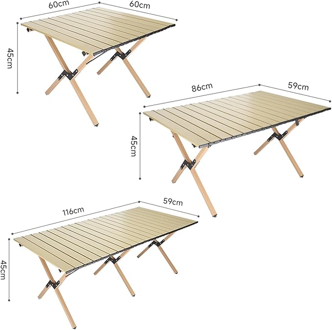 Beige Outdoor Portable Folding Egg Roll Table Camping Picnic Table Easy to Carry Multiple (Large)