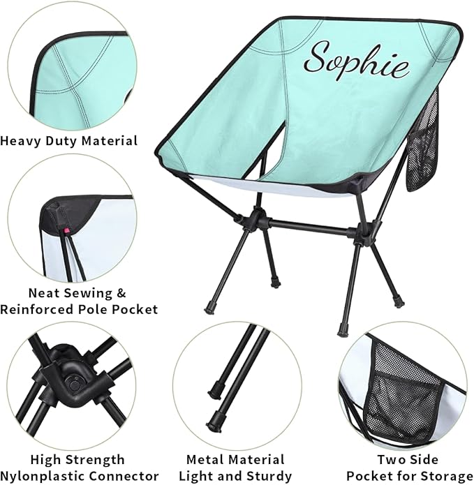 Custom Camping Chair with Name Customize Portable Folding Chairs Personalized Lightweight Foldable Outdoor Chair for Backpacking Hiking