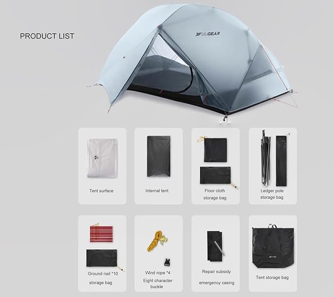 3F ULGEAR Floating Cloud 2 Tent Ultra Light 2 Person Camping Tent - Rainproof Lightweight 3/4 Season - Perfect for Backpacking and Outdoor Adventures