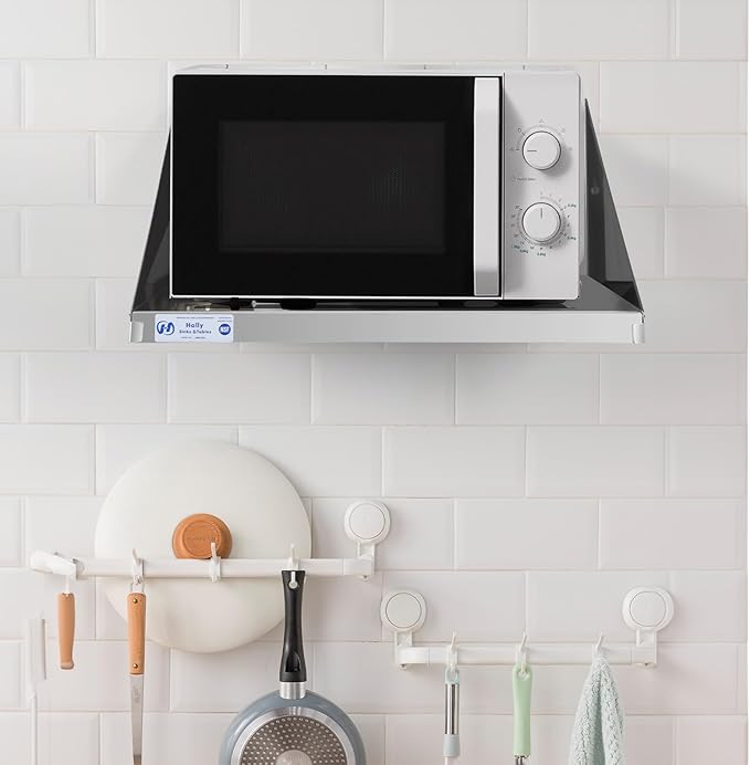 Hally Stainless Steel Microwave Shelf 24x24 200 lb NSF Commercial Heavy Duty Metal Appliance Wall Mount Floating Shelving for Restaurant Kitchen Bar Home and Hotel