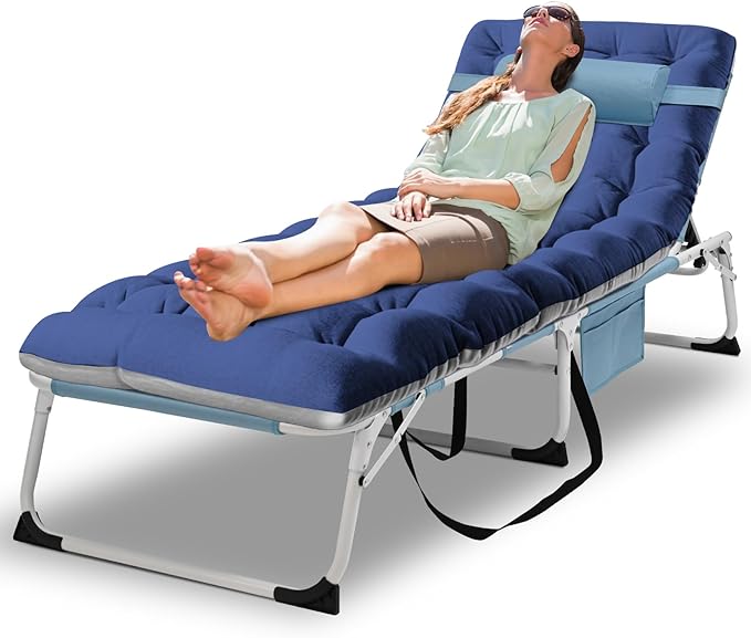 MOPHOTO Portable Folding Camping Cot with Mattress Adjustable Face Down Tanning Chaise Lounge Chair Folding Bed Sleeping Cots Beds for Adults Use for Outdoor Travel Camp Beach Patio