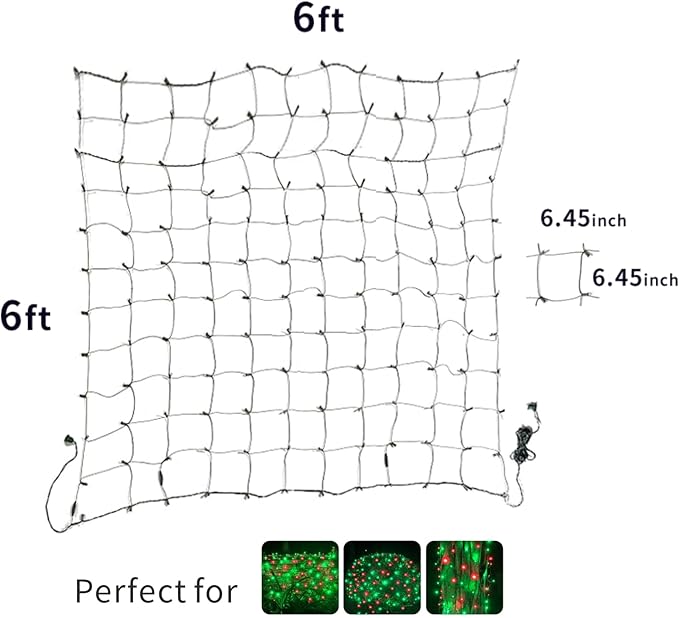 LED Christmas Net Lights Outdoor UL Certified 144LED 6ftx6ft Green Wire Connectable Waterproof Mesh Light for Christmas Party Yard Shrubs and Bushes Decorations (Warm White)