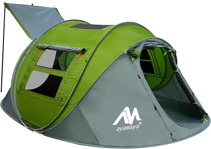 4 Person Pop Up Tents for Camping - AYAMAYA Waterproof Instant Family Tents with Skylight &amp Removable Rainfly Upgraded Large Size with 2 Doors -Automatic Easy Setup Beach Tent with Poles