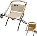 Folding Chair Double-Side Seat Camping Chair Usable On Both Sides One Chair Two Heights Carbon Steel Portable Foldable with Cup Holder for Camp Beach Picnic Patio Sports Brown Beige
