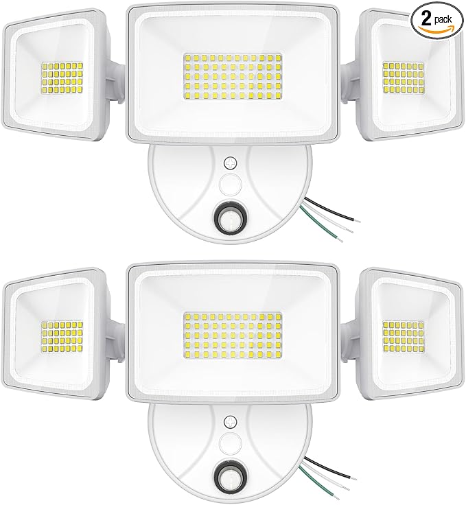 Onforu 60W LED Dusk to Dawn Outdoor Lighting2 Packs 6000LM Exterior Flood LightsIP65 Waterproof Outdoor 3 Adjustable Heads Photocell White Lights Fixture6500K Daylight White Floodlights(White)
