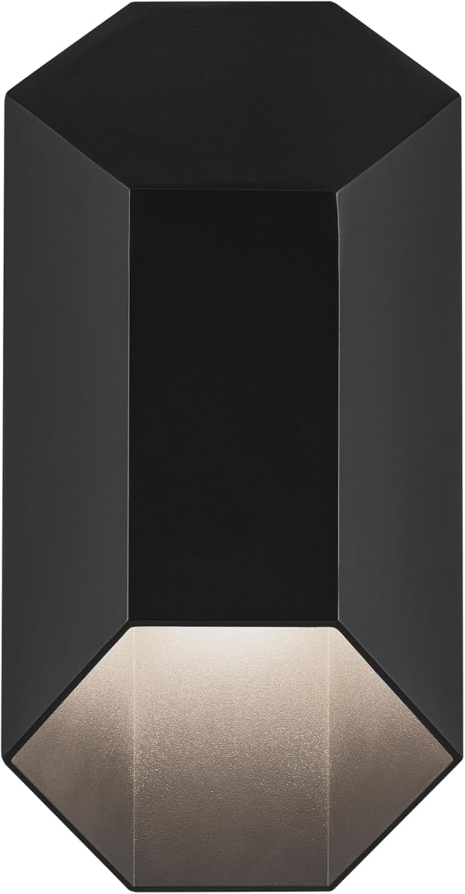 Kichler Estella 12 LED 1-Light Outdoor Wall Light in Black Dark Sky Compliant for Exterior Doors Garage Porch Patio Wall (12 x 6) 49607BKLED