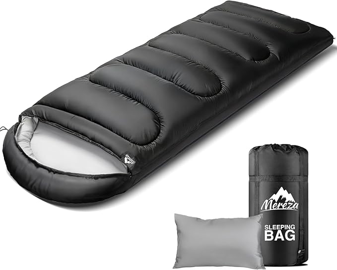 MEREZA Sleeping Bags for Adults Cold Weather Mens Warm Sleeping Bag for Big and Tall Girls Boys with Compression Sack for 3-4 Season Camping Backpacking Hiking