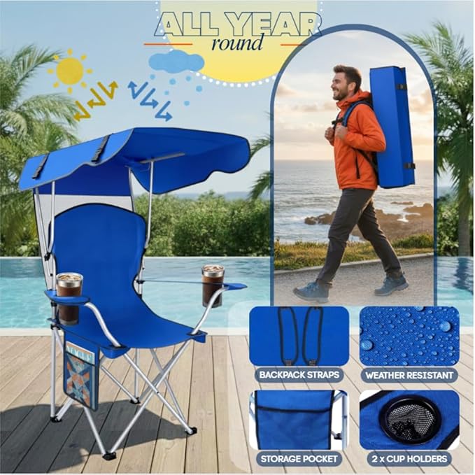 Amazing for less Folding Chair – Portable Outdoor Camping &amp Beach Chair (Blue (Shade) (2-Pack))