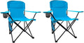 2PCS Folding Camping Collapsible Chairs Heavy Duty Lawn Chair with Cooler Bag Storage Pocket Waterproof Bag Outdoor Arm Chair Supports 225LBS Blue