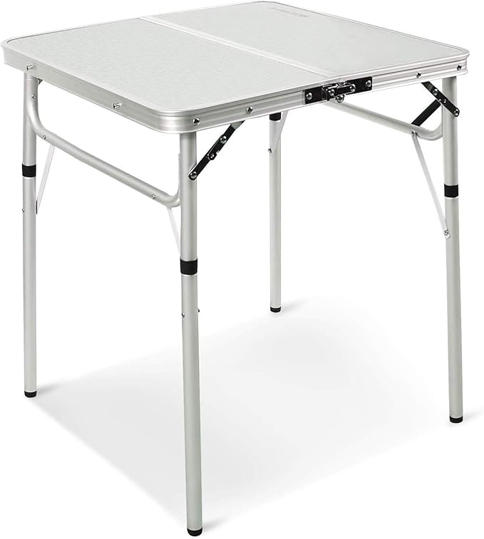 REDCAMP Small Square Folding Table 2 Foot Adjustable Height Portable Aluminum Camping Table Lightweight for Picnic Beach Outdoor Indoor White 24 x 24 inch