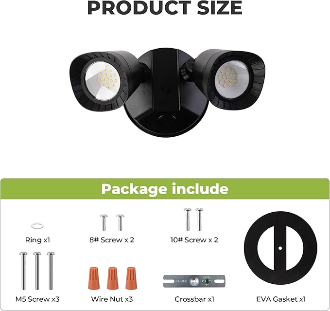2 Pack LED Flood Lights Outdoor 16W 1900LM IP65 Waterproof Dusk to Dawn Dual Head Security Lights Exterior Wall Light for House Patio Garage Yard-Black 2P