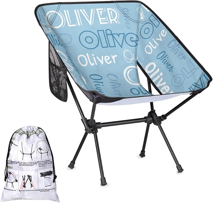Custom Camping Chair Personalized Portable Backpacking Chair with Name Lightweight Folding Chair for Beach Hiking Light Blue